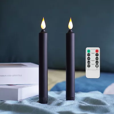 8  Flameless Battery Taper Candles With Timer Flickering Flame Set Of 2 Black • $13.79