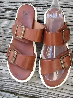 Miz Mooz 2 Buckle Peyton Slip On Sandals Sz. 42/10.5-11 Brandy/Brown New In Box • $49.50