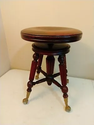 Antique H. Holtzman & Son Piano Organ Stool Glass Ball  Claw Adjustable Seat Oak • $175