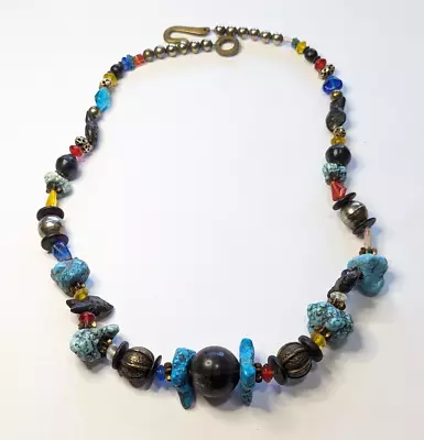 Vintage Faux Turquoise Mixed Media Chunky Boho Beaded Necklace 28  Long • $29.99