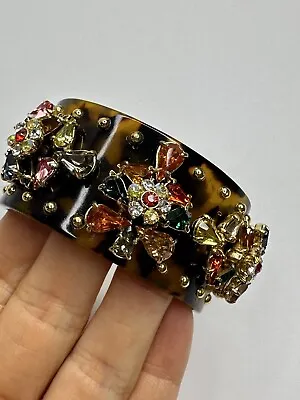 J Crew Cuff Bracelet Vestiaire Rhinestones Tortoise Resin Gorgeous • $55.96