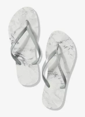 Victoria’s Secret PINK White Marble Cloud Flip Flops Size Medium 7/8 NWT • $15.95