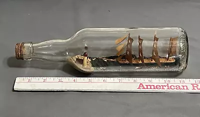 Vintage 1940s 1950s 4 Mast Cutter SHIP IN A BOTTLE Lighthouse Ocean WITH HISTORY • $199.99