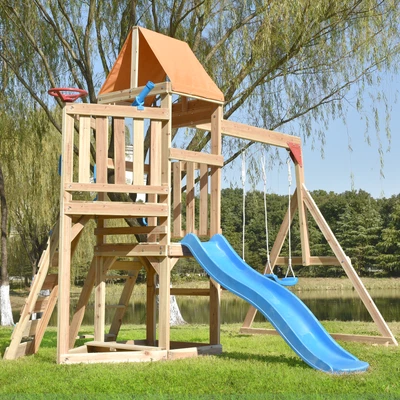 £469.99 • Buy Wooden Climbing Frame Garden Playhouse Outdoor Swing Set With Slide Sandpit ZE