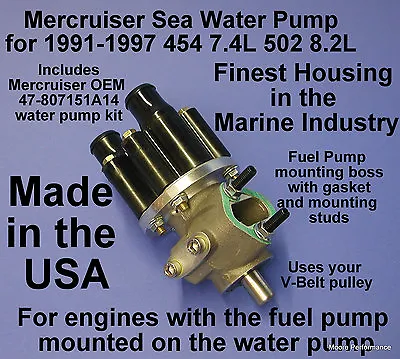 Sea Water Pump Mercruiser W Fuel Pump Mounting Boss 1991-1997 454 7.4l 502 8.0l  • $339.95