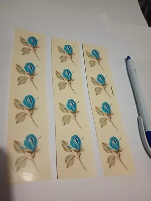 Vintage Water Transfer Ceramic Decals 12 Small Blue Rose Buds Flowers. • $5