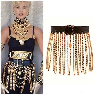 Chanel Iconic Runway Vintage Chain Fringe Skirt Belt 1991 Linda Evangelista Rare • $9795