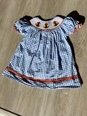 Smocked Or Not Thanksgiving Turkeys Shift Dress Embroidered 12M Infant Toddler • $24