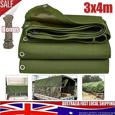 3MX4M Tarpaulin Tarp 550g/m² Heavy Duty Waterproof Canvas Truck Camping Cover • $79.85