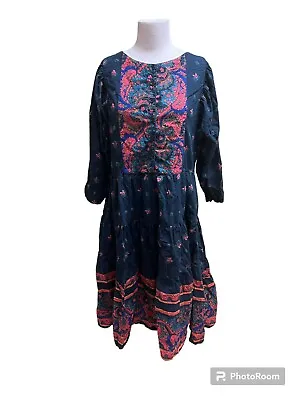 Star Of India Women’s S Tiered Ruffle Dress Floral Prairie Cottagecore Pheasant • $29.99