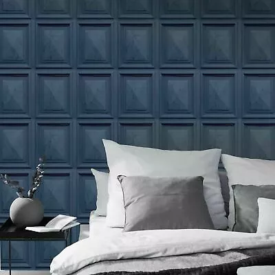 Marble Wood Panel Effect Wallpaper Navy Blue Paste The Wall Vinyl Erismann • £14.99