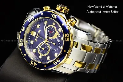 Invicta Men PRO DIVER SCUBA Chronograph Blue Dial 18K Gold Stainless Steel Watch • $79.99