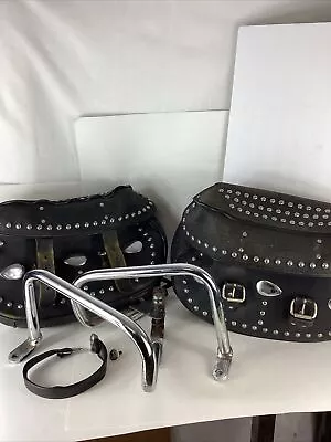 VTG Harley Davidson Softail ?? OEM Leather Studded Saddlebags W/Brackets • $195