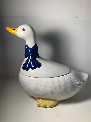 Vintage Over & Out White Duck Ceramic Cookie Jar Made In Portugal 11.5 In. • $27