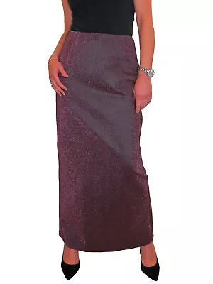Womens Soft Glittery Full Length Stretchy Tube Skirt Pink Shine NEW 10-14 • £14.99