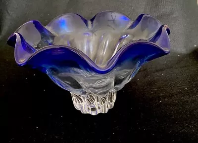 Shannon Crystal Design Of Ireland With Blue Ruffled Rim Bowl  • $19.99