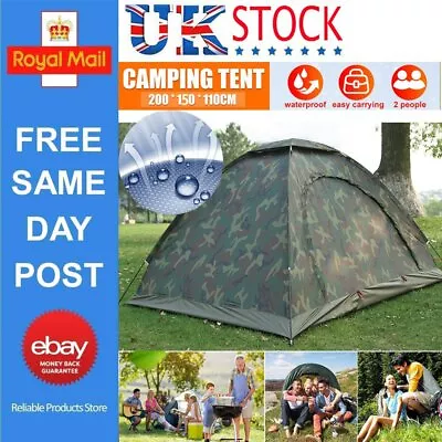 Large 2 Man Pop Up Two Person Dome Tent Sunproof Outdoor Camouflage Camping UK • £19.89