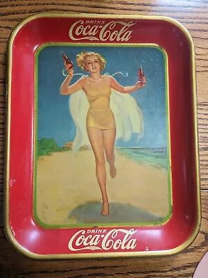 Vintage 1937 Running Girl Coca-Cola Serving Tray Yellow Bathing Suit On Beach • $80