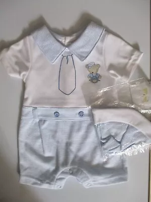 Baby Romper 0-3 Months New Blue Plus Hat Sailor Theme Nursery Collection • £6.75