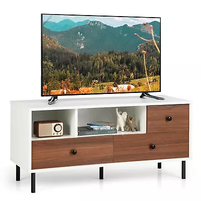 Mid-Century Console Cabinet TV Stand For 32 43  50  Flat Screen TVs White Walnut • $99.99
