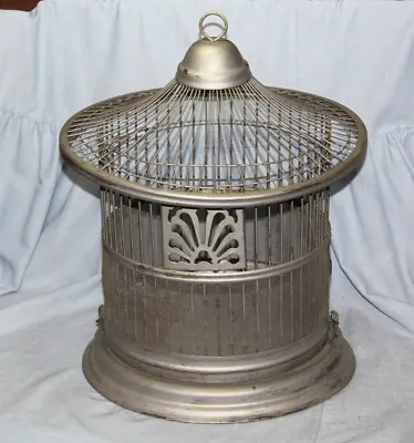 Antique Victorian ART DECO Chrome Hanging Round Canary Bird Cage - NICE! • $49.95