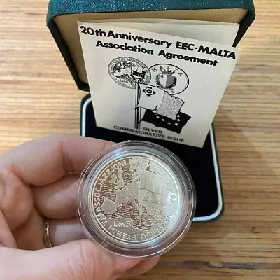 1990 Malta 20th Anniversary EEC LM 5 Silver Proof Coin Box & Certificate • $159