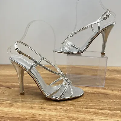 Aldo Shoes Size 37  Silver Diamond Studded Strappy Sandal Heels • £13.25
