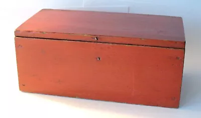 Antique Red Painted Miniature Dresser Top Chest Square Nails Cotterpin Hinges • $195