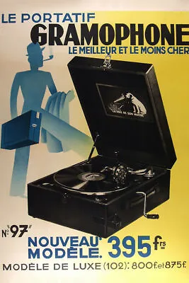 361851 Music Record Player Portable Gramophone French Vintage Poster AU • $48.35