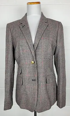 J Crew Womens Hacking Jacket Blazer Glen Plaid Wool W. Elbow Patches 59363 Sz 14 • $70