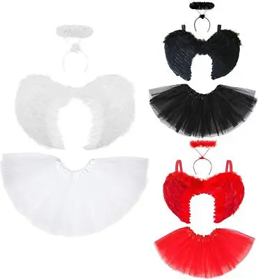 £7.46 • Buy Feather Angel Wings Tutu Skirts Red White Black S/L Halloween Xmas Fancy Dress