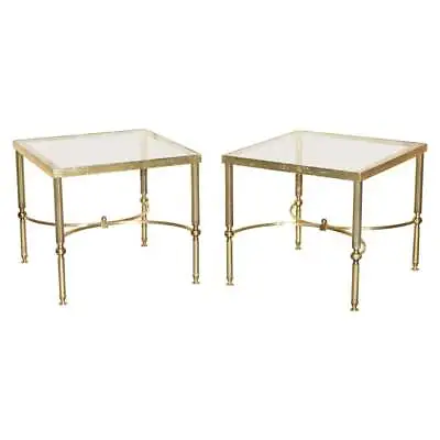 Pair Of Mid-Century Maison Jansen Paris Circa 1950's Glass Brass Side End Tables • $3112.75