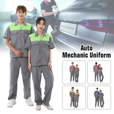 Work Uniform Unisex Auto Mechanic Technician Short Sleeves Jacket Pants Trousers • $51.03