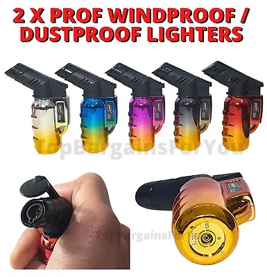 £6.95 • Buy 2x PROF Lighter Set SHINY ANGLED Design Jet Flame Windproof Torch Gas Refillable