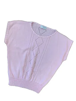 Women's Vintage 80s Pink Knit Short Sleeve Sweater Vest Crop Woven Crochet • $20