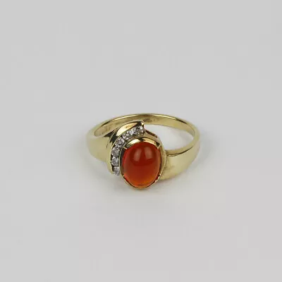 14k Yellow Gold Diamond And Mexican Fire Opal Womens Ring Size 7 • $349