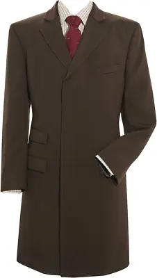 Mens Winter Coat Wool Overcoat Velvet Collar Covert Brown Winter Long Wool Mod • £99