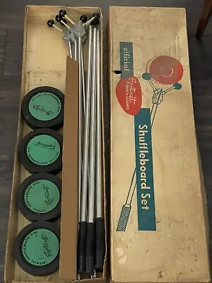 Vtg Official SportCraft Shuffleboard Set Tempered 2 Pc Aluminum Cues No. 950/925 • $111