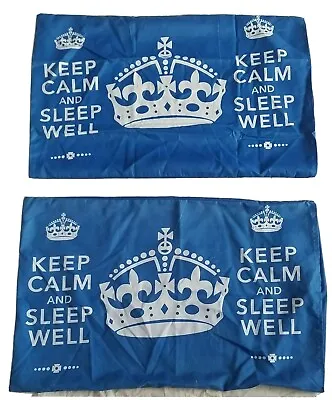 Keep Calm And Sleep Well Bedding Sheet Set Blue Double Runner Pillowcases Duvet • £21