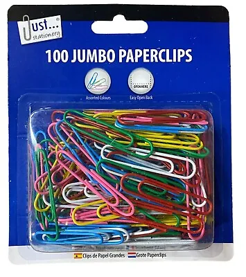 100 Jumbo Large Coloured Paper Clips Office School Home Stationery  • £3.95