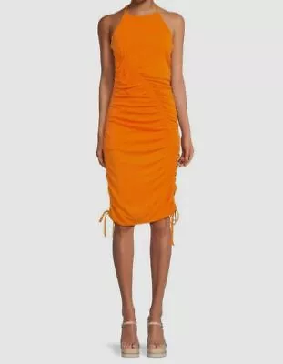 $395 Zac Posen Women's Orange Halter Ruched Dress Size 6 • $126.78