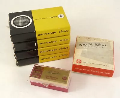 Tasco Prepared Microscope Slides Lot Of 4 + Gold Seal Slides + Cover Slips Vtg • $66.24