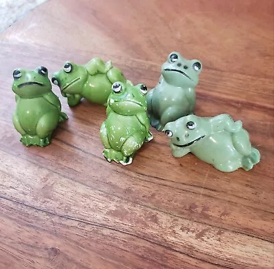 Vintage 5 Hard Plastic Frog Figurines Hong Kong 2  Tall Whimsical • $10