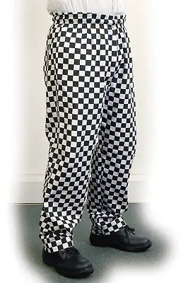 Unisex Bonchef White & Black Check Chef Trousers Baggies Size XL • £9.99