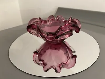 Murano Art Glass Bowl Frill Wavy Cranberry Pink Heavy Sculpture Ashtray? VGC • £25