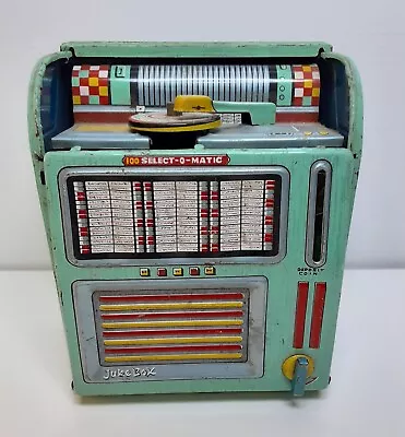 Vintage Haji SELECT-O-MATIC Jukebox Japan Wind-Up Tin Toy Coin Bank • $48