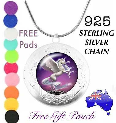 $15.95 • Buy Unicorn Pegasus Essential Oil Diffuser Locket 925 Sterling Silver Chain Necklace