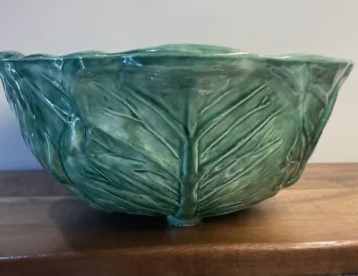 Vintage Large 1976 Duncan Glazed Green Ceramic Cabbage Leaf Serving Bowl Signed • $35