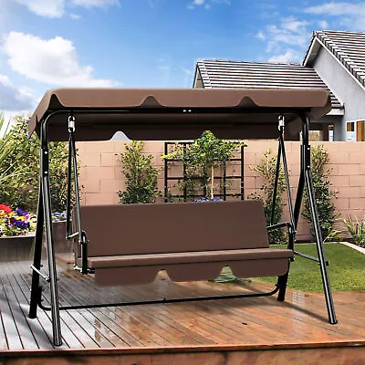 Porch Swing Hammock Bench 3-seat Padded Patio Chair+Stand Adjustable Canopy • $101.37