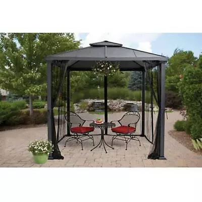 8'x8' Luxury Outdoor Gazebo Patio Steel Hard Top Curtains Netting Black • $599